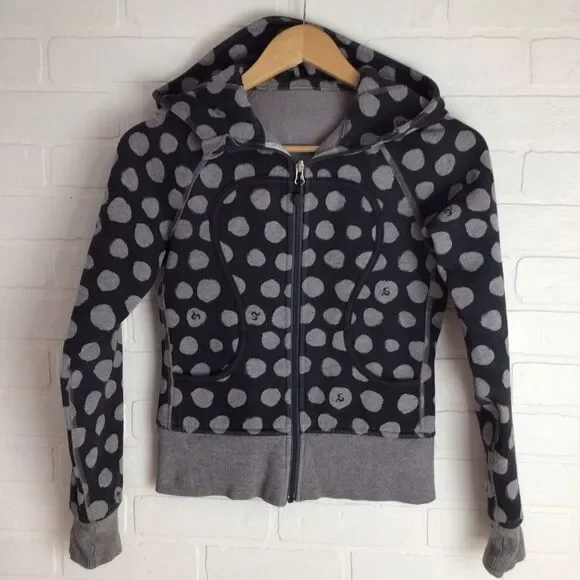 Lululemon Grey black Polka Dot Scuba Hoodie Size 4 Zip Fitted Athleisure Jacket - Picture 8 of 9